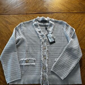 Adrianna Papell Cardigan with Fringe Trim